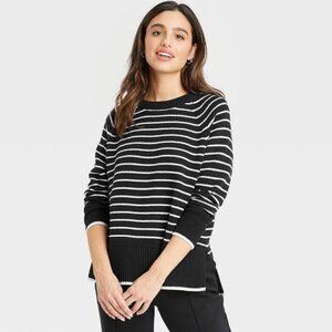 Target A New Day Crewneck Pullover Sweater in Black Striped -Size Large